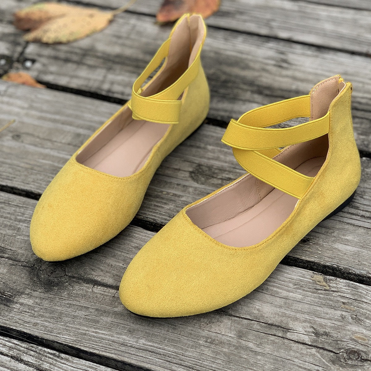 Damen Ballerinas mit elastischen Kreuzgurten R&B