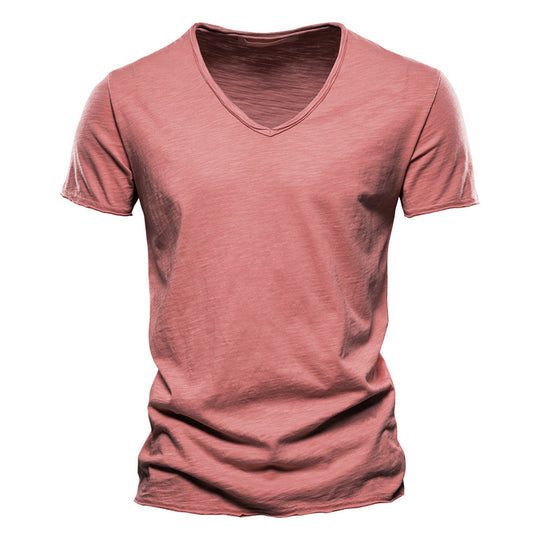 Herren nan leichtes Baumwolljersey Kurzarmshirt mit V-Ausschnitt und schmaler Passform R&B
