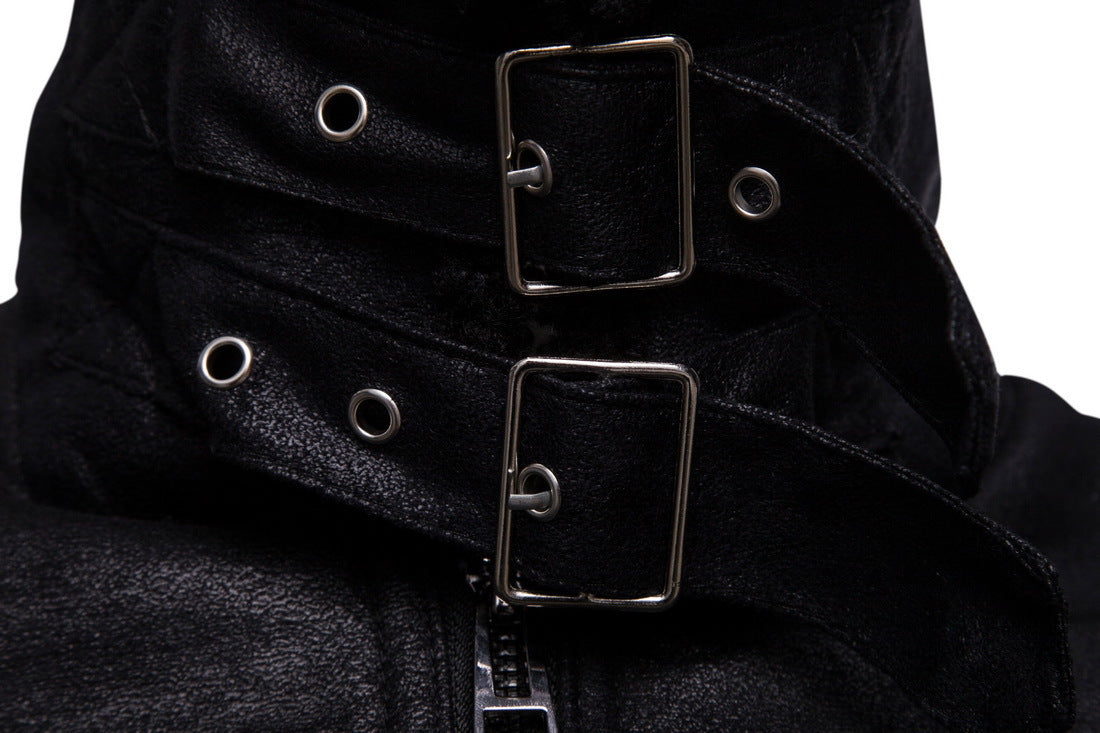 Herren Bikerjacke aus hochwertigem Kunstleder mit weichem Fleecekragen