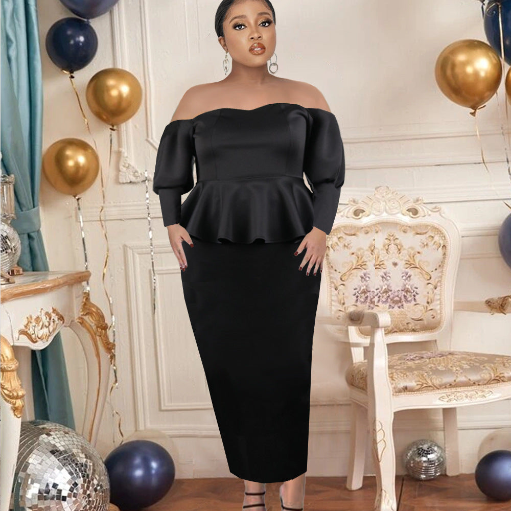 Damen Figurbetontes Peplum Kleid mit Off-Shoulder Ausschnitt R&B