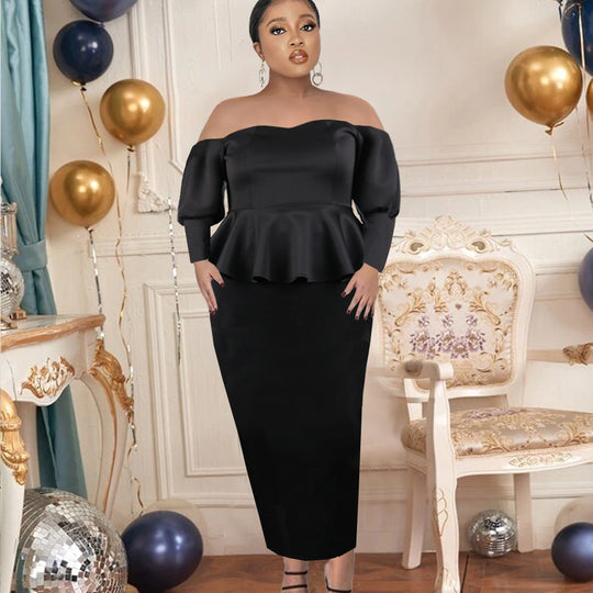 Damen Figurbetontes Peplum Kleid mit Off-Shoulder Ausschnitt R&B