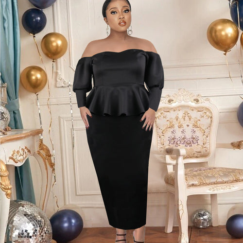 Damen Figurbetontes Peplum Kleid mit Off-Shoulder Ausschnitt R&B