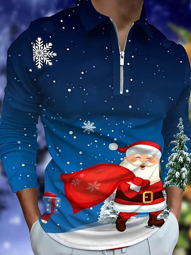 Herren Weihnachtliches Langarmshirt mit festlichem Grafikdesign und praktischem Reißverschluss R&B