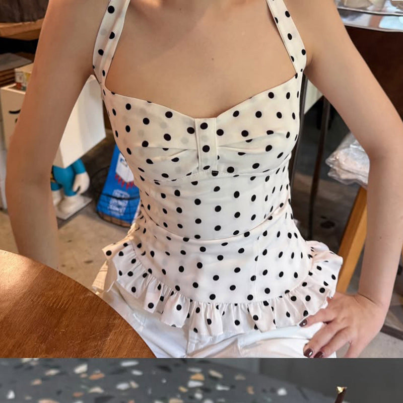 Damen Verspieltes Polka-Dots Oberteil mit schickem Rüschenabschluss R&B