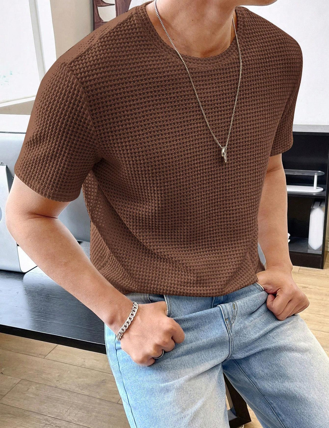 Herren lässiges Struktur-T-Shirt aus atmungsaktivem Material R&B