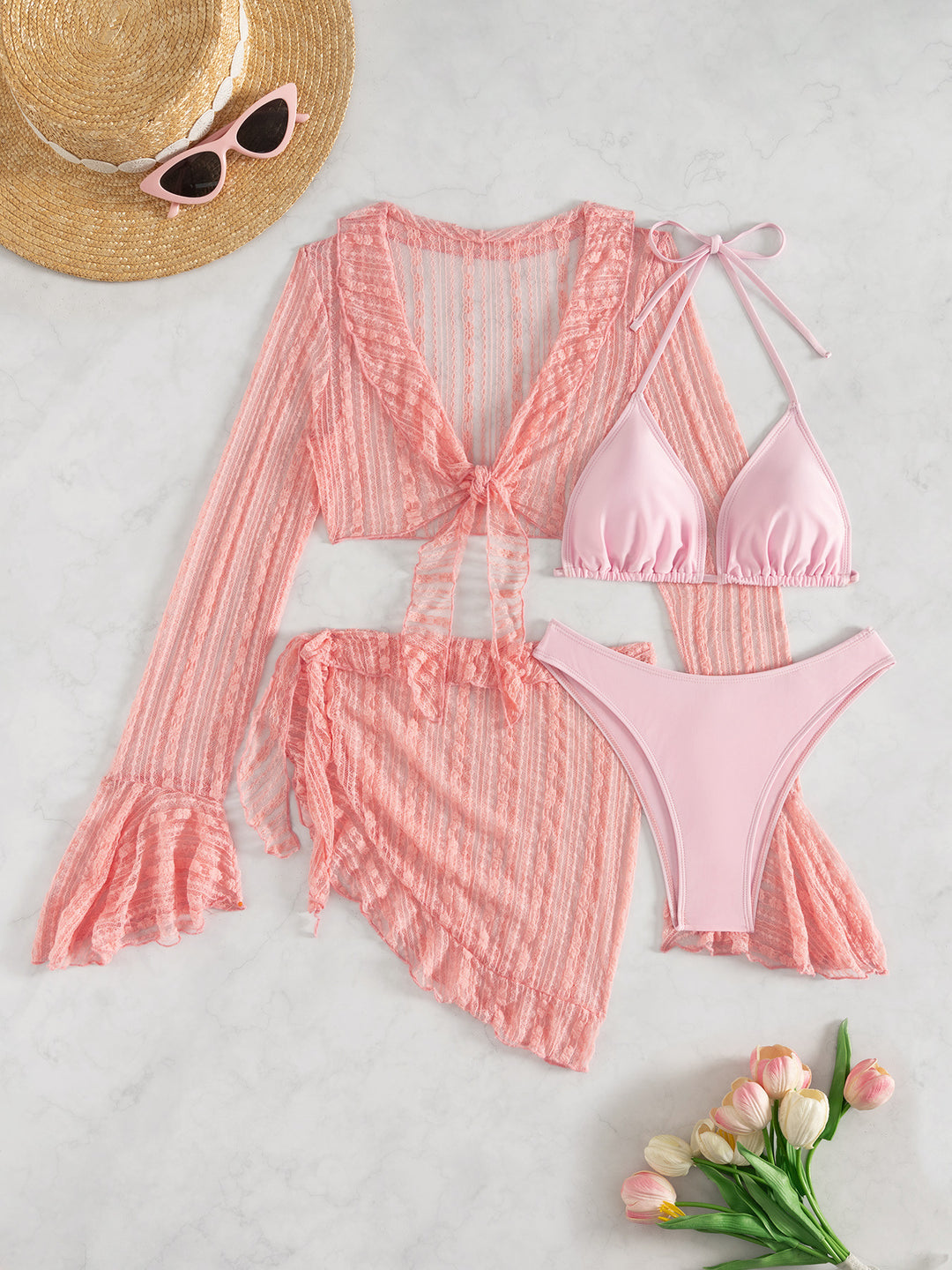 Damen Strand-Bikini-Set mit lässigem cropped Oberteil und verspieltem Rock R&B