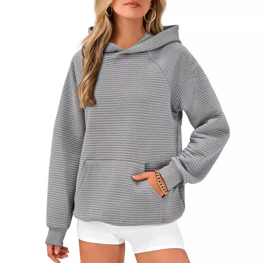 Damen Kuscheliger Waffelpullover mit Kapuze und Kängurutasche R&B