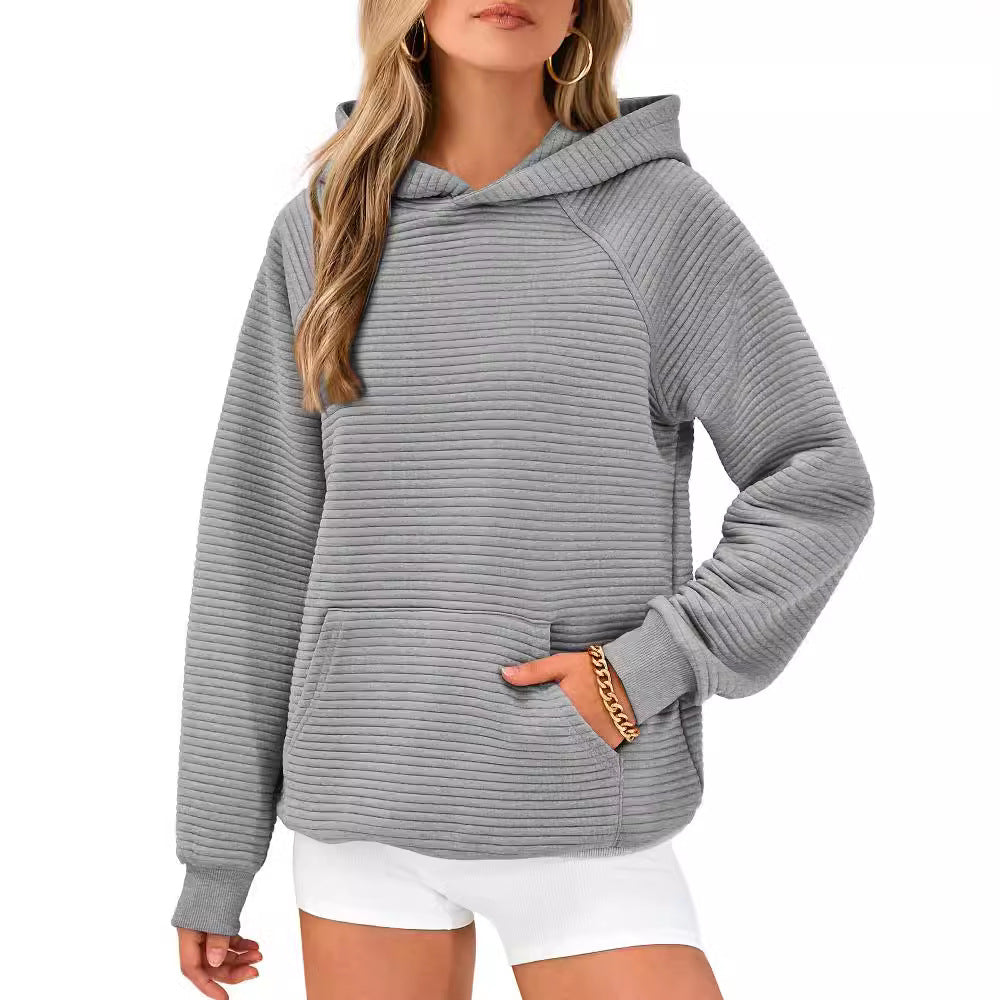 Damen modischer Kapuzenpullover mit strukturiertem Oberflächenmuster R&B