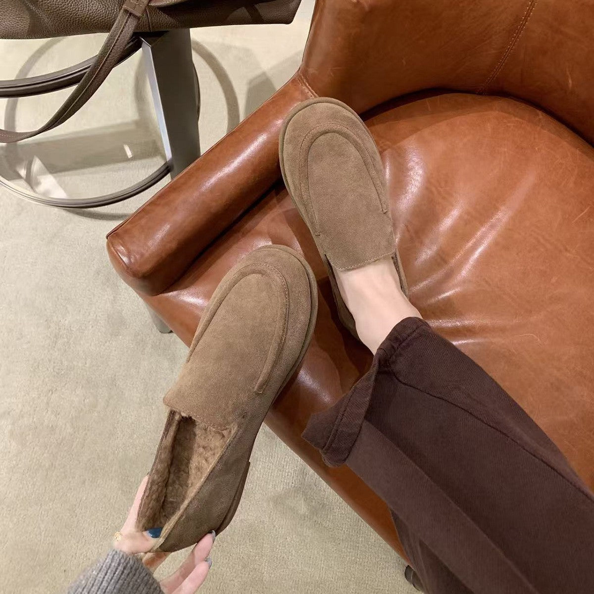 Damen Mokassins mit wärmendem Innenfutter und elegantem Wildleder-Design