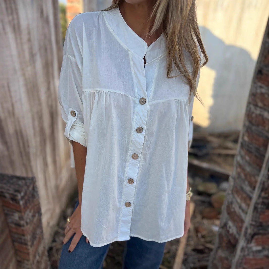 Damen Baumwollbluse mit Knopfleiste und bequemem Schnitt