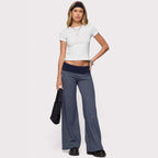 Damen weite Lounge-Hose mit elastischem Bund und maritimem Streifenmuster R&B