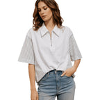 Damen Modisches Polo Shirt mit trendigen Streifen und Reißverschluss R&B