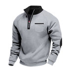 Herren nan Fleece-Halbzip-Pullover mit Brusttasche und Ellenbogenbesatz R&B