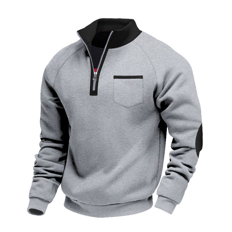 Herren nan Fleece-Halbzip-Pullover mit Brusttasche und Ellenbogenbesatz R&B