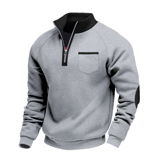 Herren nan Fleece-Halbzip-Pullover mit Brusttasche und Ellenbogenbesatz R&B