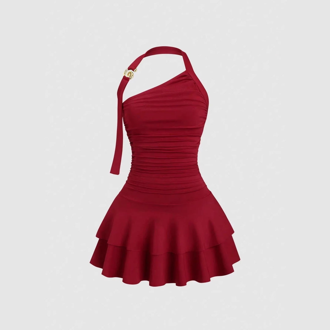 Damen asymmetrisches Wickelkleid mit gerafftem Design R&B