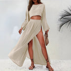 Damen Elegantes und luftiges Maxikleid mit schwingendem Saum und tiefem Schlitz R&B