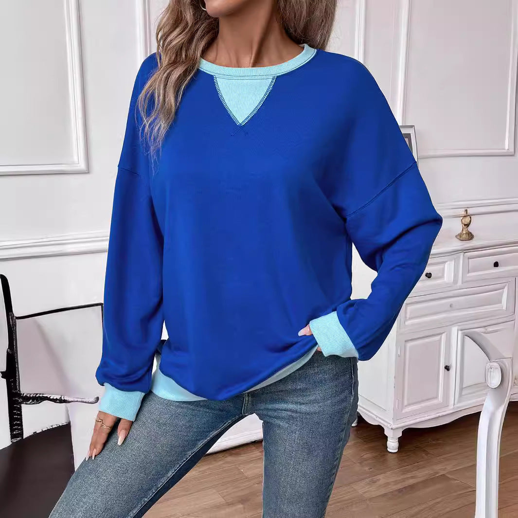 Damen lässiges Sweatshirt mit V-Ausschnitt und Kontrastbündchen R&B