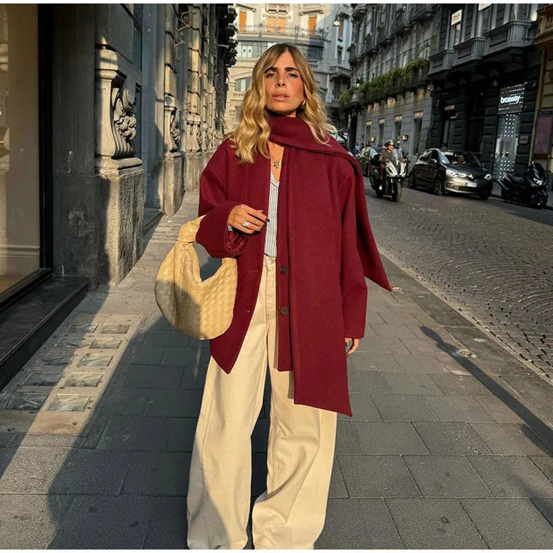 Damen Elegante Oversize-Jacke mit hohem Kragen und Taschen R&B