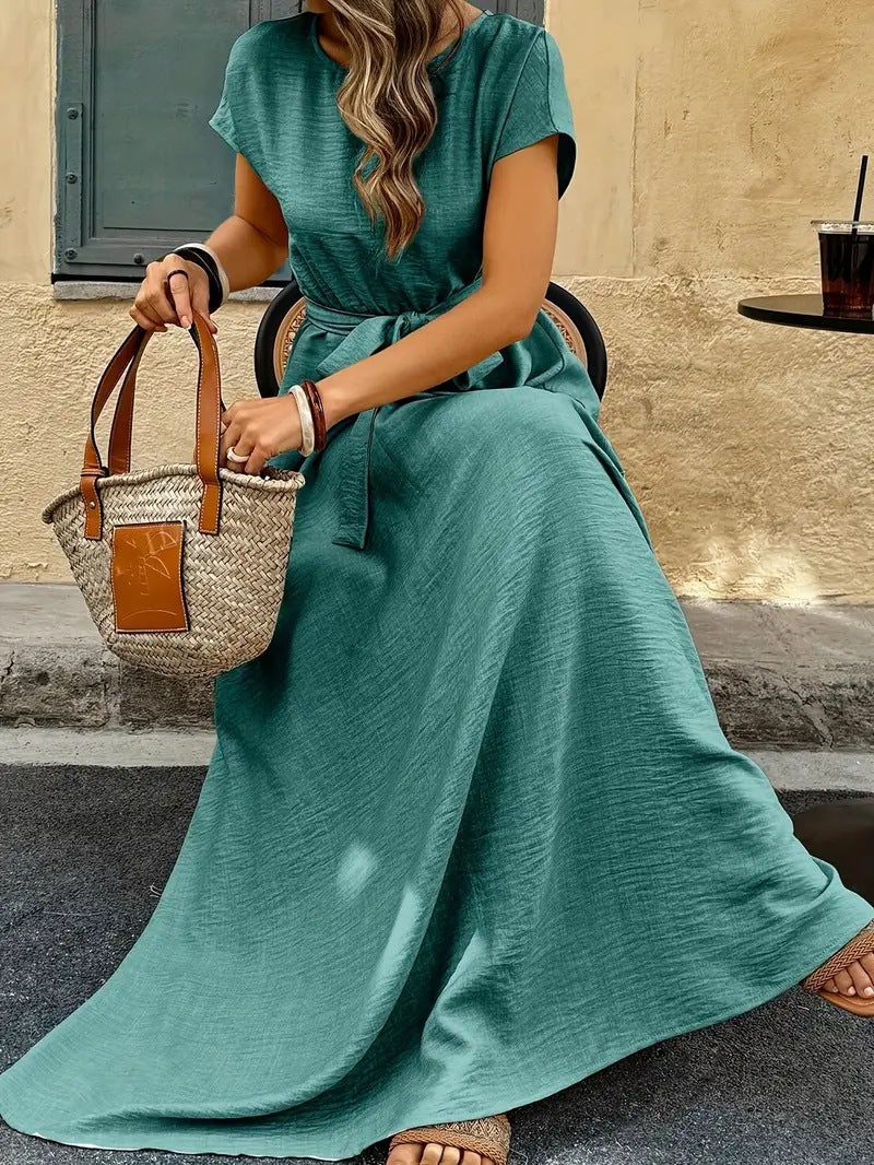 Damen Maxikleid mit Taillengürtel und lässigem Schnitt R&B