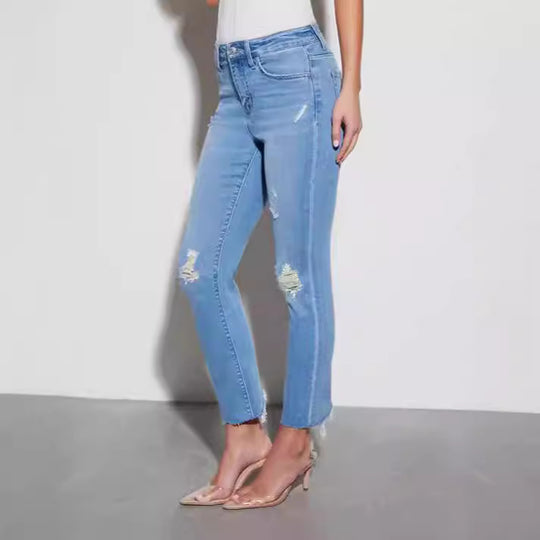 Damen Ripped Jeans mit elegantem Schnitt und modischen Details R&B