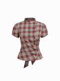 Damen Karierte Bluse mit hoher Taille und Puffärmeln R&B