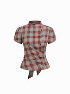 Damen Karierte Bluse mit hoher Taille und Puffärmeln R&B