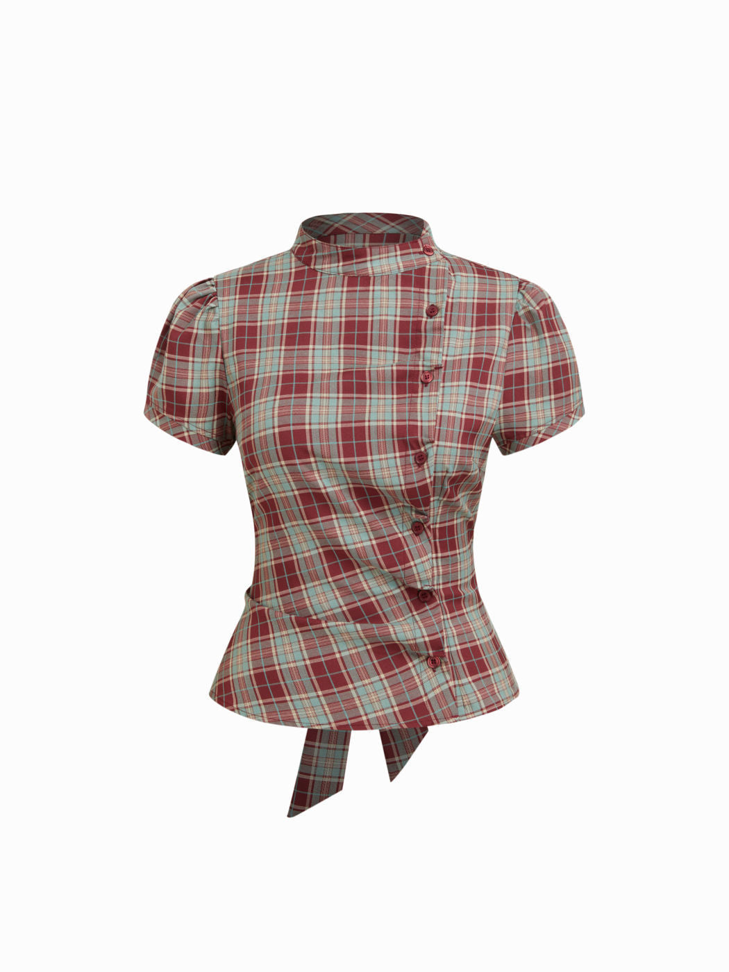 Damen Karierte Bluse mit hoher Taille und Puffärmeln R&B