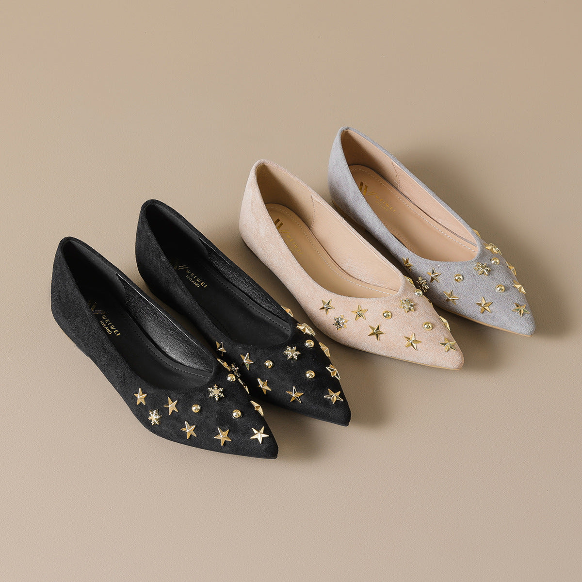 Damen Ballerinas mit funkelnden Details und schicker Sternenhimmel-Applikation
