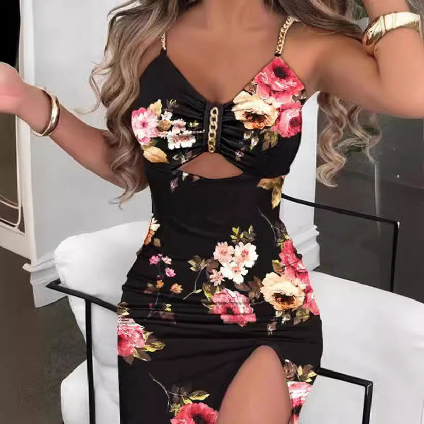 Damen figurbetontes Maxikleid mit floralem Muster und Cut-Out-Detail R&B