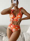Damen Hochtaillierter Blumen-Bikini-Set R&B