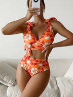 Damen Hochtaillierter Blumen-Bikini-Set R&B