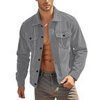 Herren nan lässige fein gerippte Cordjacke mit Stehkragen, Brusttaschen und elastischem Saum R&B