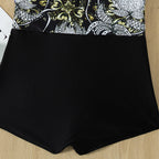 Damen sportlicher Schwimmanzug mit kurzem Arm und moderner floralem Design R&B