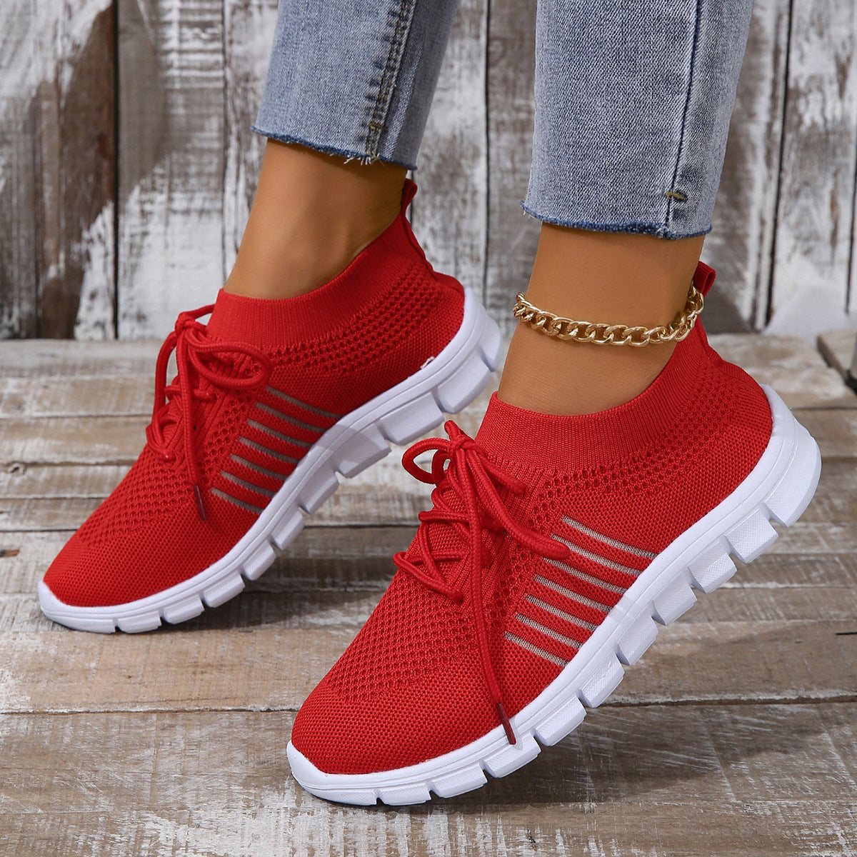 Damen Modische und atmungsaktive Sneakers mit elastischem Obermaterial R&B