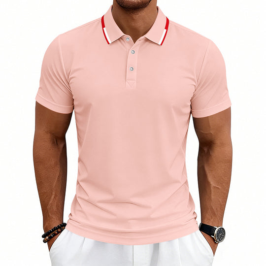 Herren nan tailliertes Kurzarm-Poloshirt mit Kontrastkragen aus atmungsaktivem Piqué R&B