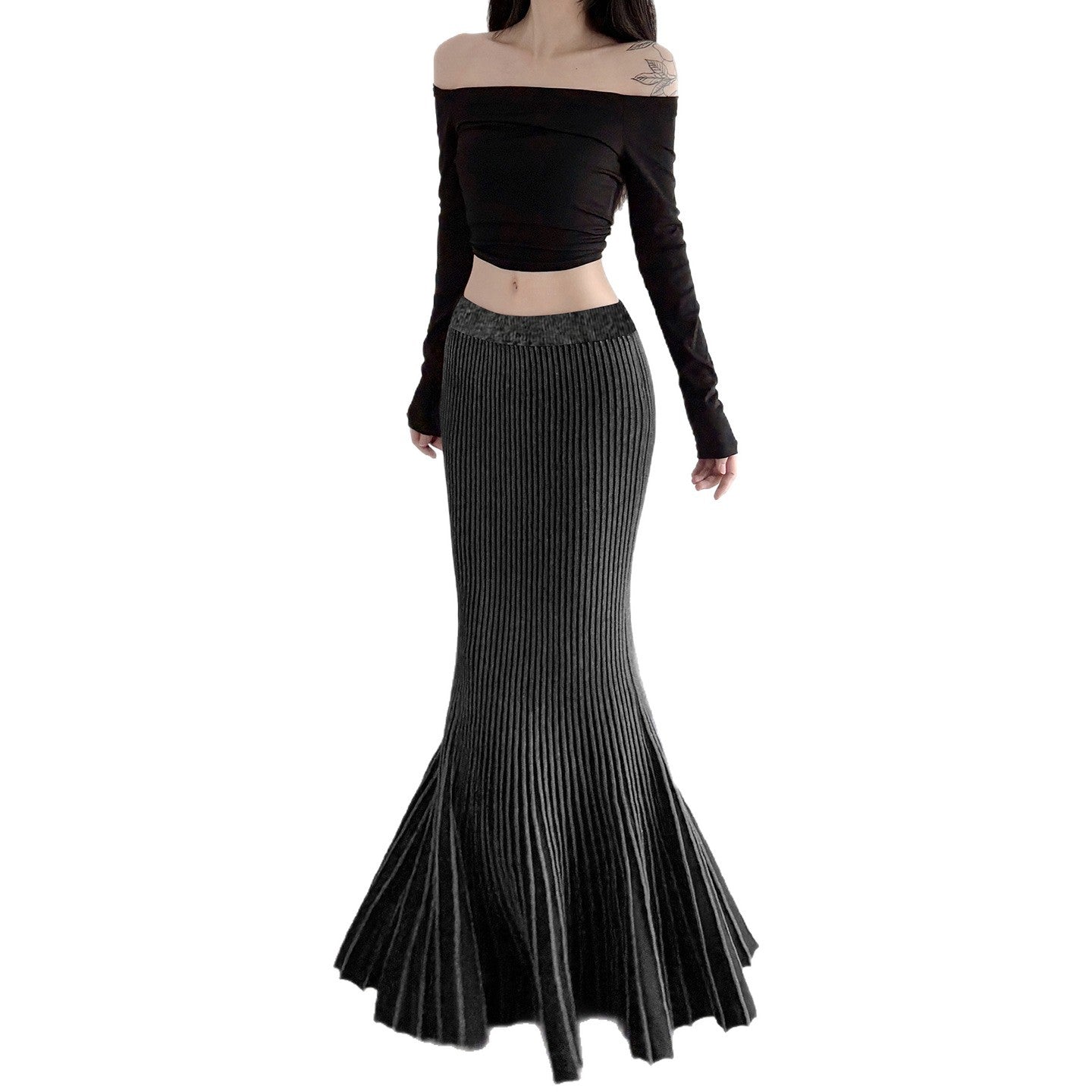 Damen Maxirock mit eleganter Rippenstruktur und modischem Glockenlauf R&B