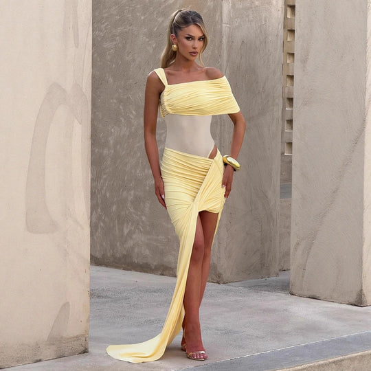 Damen Elegantes Wickelkleid mit asymmetrischem Schnitt und hohem Schlitz R&B