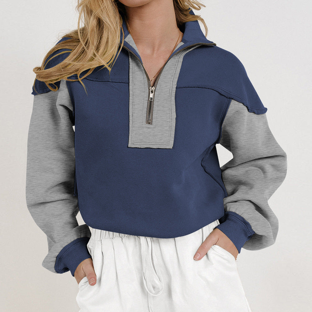 Damen Sportlicher Pullover mit hohem Kragen und Zierriegel