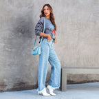 Damen Weite Jeans mit fransigem Saum R&B