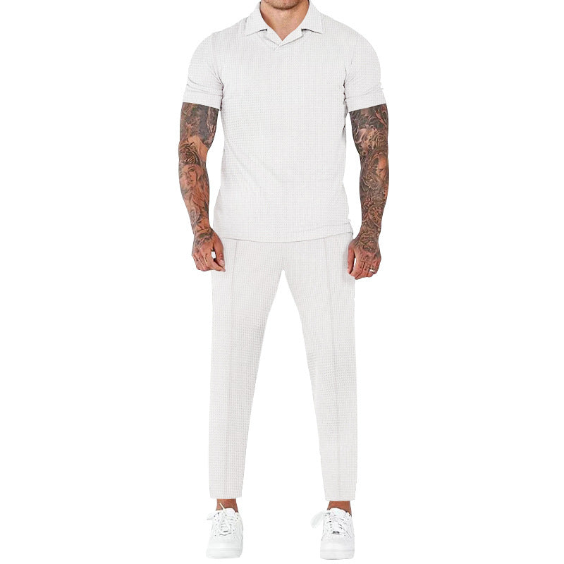 Herren elegantes Kurzarm-Hemd- und Hose-Set mit strukturiertem Design und komfortabler Passform R&B
