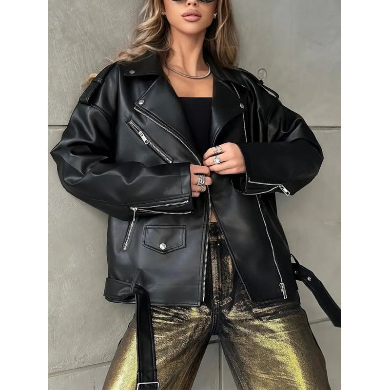 Damen Kunstleder Bikerjacke mit Nieten