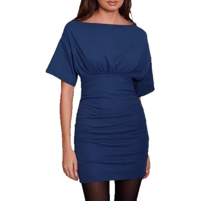 Damen figurbetontes Wickelkleid mit Raffungen und weiten Ärmeln R&B