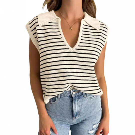 Damen lässiges Stricktop mit angeschnittenen Ärmeln und V-Ausschnitt R&B