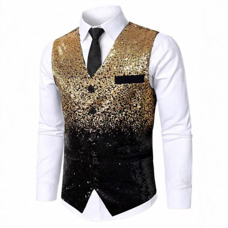 Herren Glitzernde Festtagsweste mit schimmerndem Paillettenmuster R&B