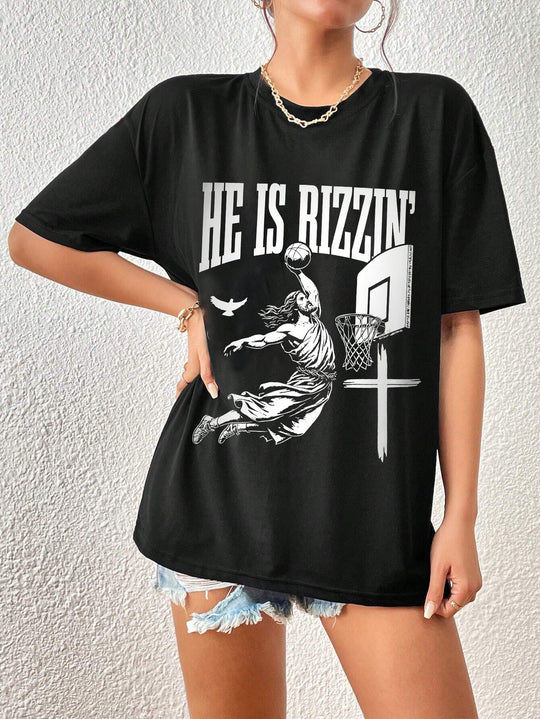 Damen T-Shirt mit künstlerischem Totenkopf-Motiv und lässigem Schnitt R&B