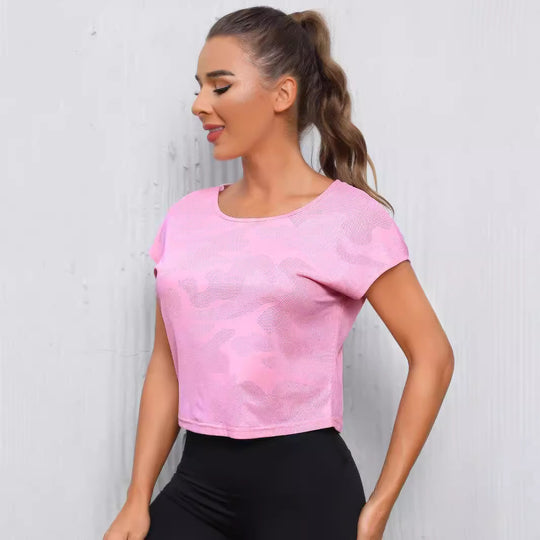 Damen Sportliches Crop-Top mit atmungsaktiver Netzstruktur R&B