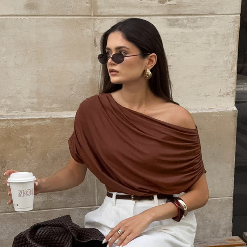 Damen asymmetrisches Oberteil mit lässigem Drapierungsdesign R&B