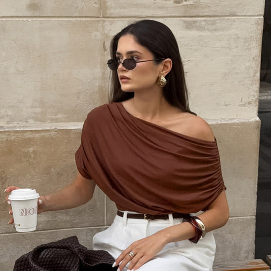 Damen asymmetrisches Oberteil mit lässigem Drapierungsdesign R&B