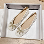 Damen Ballerinas mit funkelnder Schleifenapplikation und glitzerndem Obermaterial